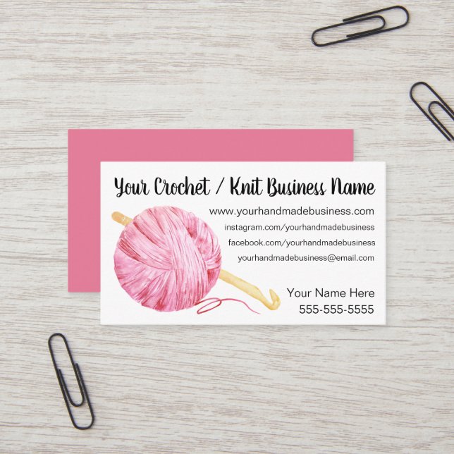Pink Yarn Crochet Business Card (Front/Back In Situ)