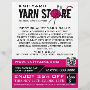 Pink Yarn Store Logo, Knitting Store, Yarn Store Flyer