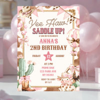 Pink Yee Haw Cowgirl Birthday Invitation