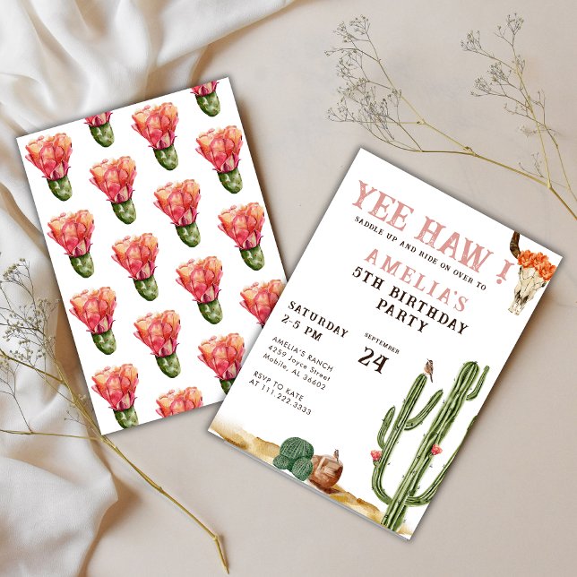 Pink Yee Haw Western Rodeo Cowgirl Birthday  Invitation (Creator Uploaded)