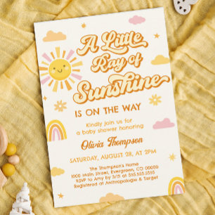 Pink Yellow A  Little Ray of Sunshine Baby Shower Invitation