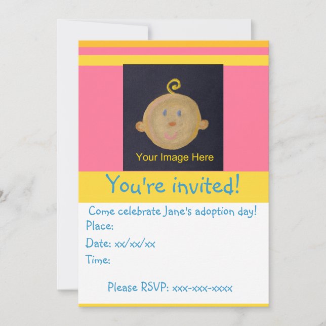 Pink Yellow Adoption Party Invite (Front)