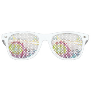 Pink yellow and blue seashells watercolor painting retro sunglasses