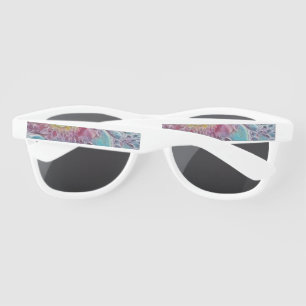 Pink yellow and blue seashells watercolor painting sunglasses