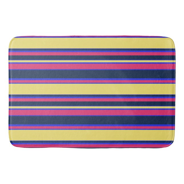 Pink, yellow and blue stripes bath mat (Front)
