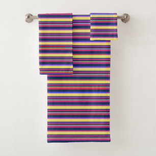 Pink, yellow and blue stripes bath towel set
