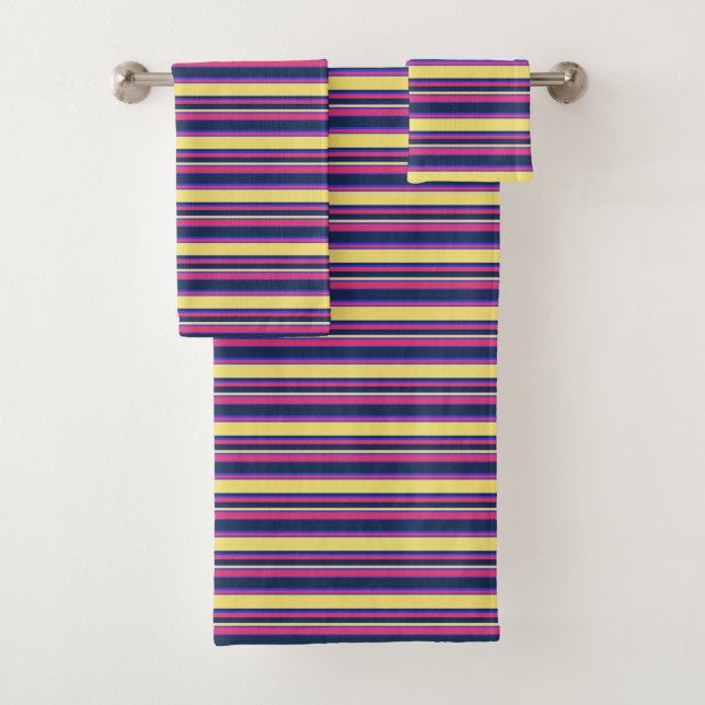 Pink, yellow and blue stripes bath towel set (Insitu)