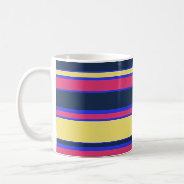 Pink, yellow and blue stripes coffee mug (Left)