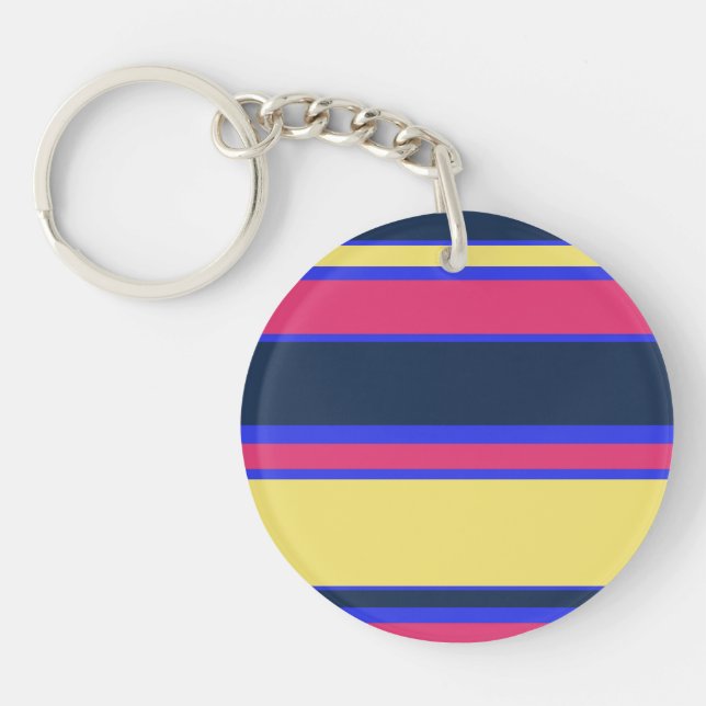Pink, yellow and blue stripes key ring (Front)
