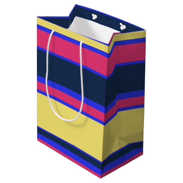 Pink, yellow and blue stripes medium gift bag (Back Angled)