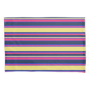 Pink, yellow and blue stripes pillowcase