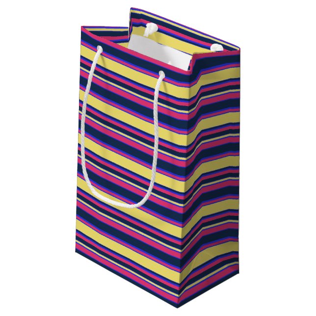 Pink, yellow and blue stripes small gift bag (Back Angled)
