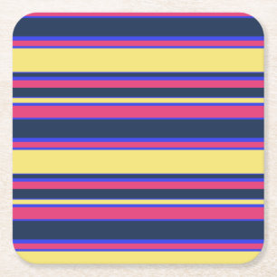 Pink, yellow and blue stripes square paper coaster
