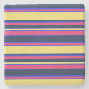 Pink, yellow and blue stripes stone coaster
