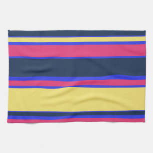 Pink, yellow and blue stripes tea towel