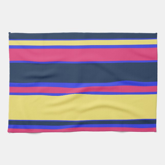 Pink, yellow and blue stripes tea towel (Horizontal)