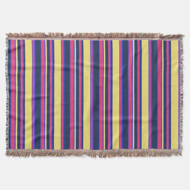 Pink, yellow and blue stripes throw blanket (Front)