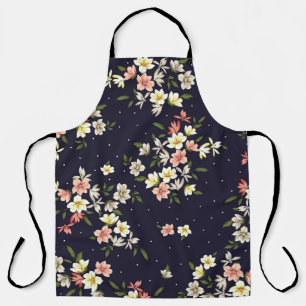 pink yellow and brown small flowers with green lea apron