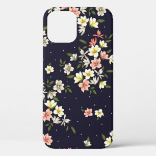 pink yellow and brown small flowers with green lea iPhone 12 case
