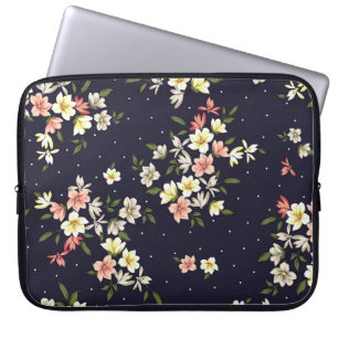 pink yellow and brown small flowers with green lea laptop sleeve