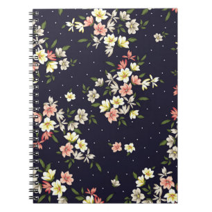pink yellow and brown small flowers with green lea notebook