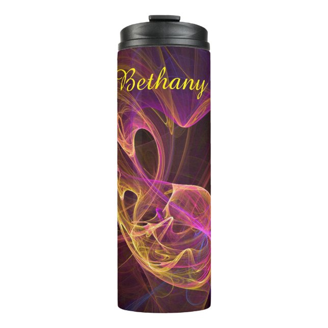 Pink, Yellow and Burgundy Swirl Thermal Tumbler (Front)