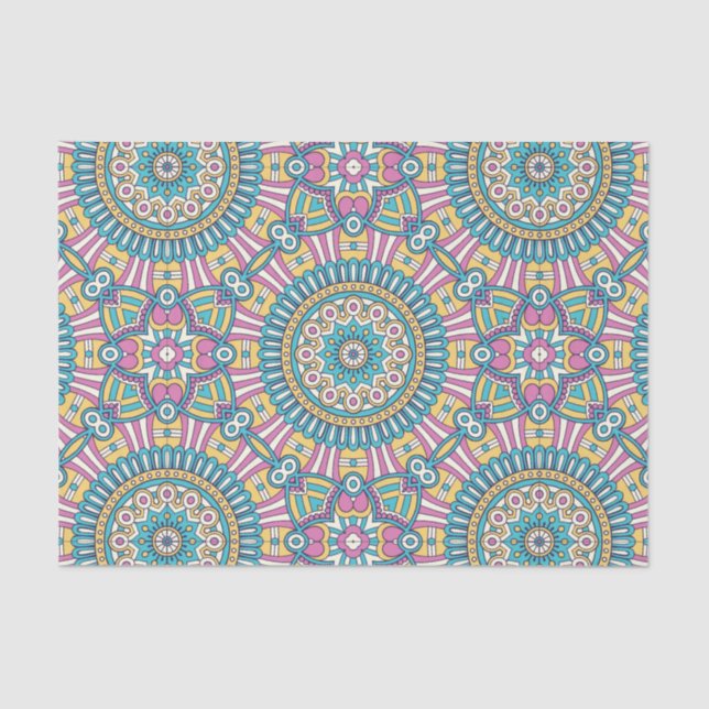 Pink yellow and green kaleidoscope flowers tissue paper (Front)