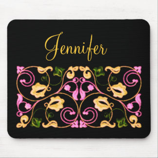 Pink Yellow and Green Vine with Name Mouse Pad