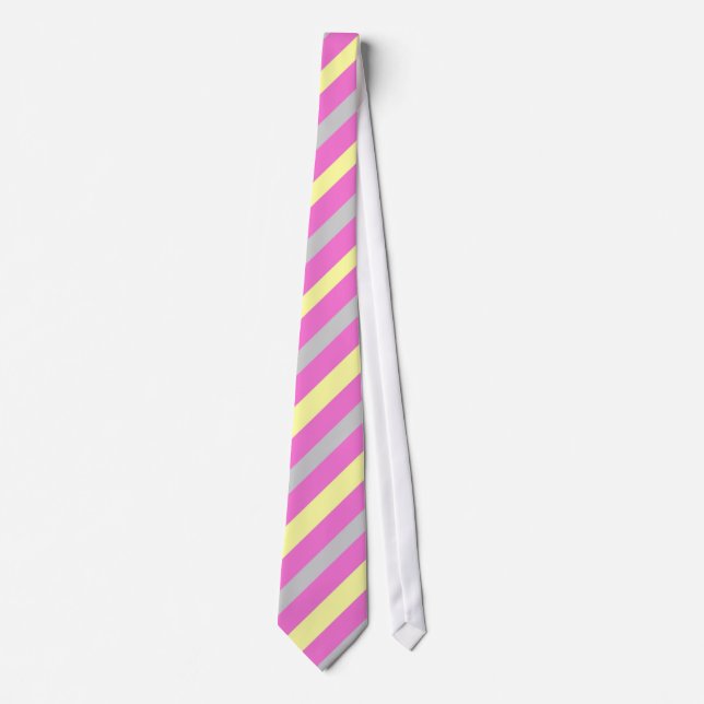 Pink,yellow and grey striped tie (Front)
