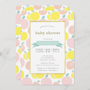 Pink Yellow Apple Pattern Baby Shower Invitation