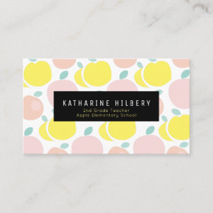 Pink & Yellow Apple Pattern Teacher Business Card