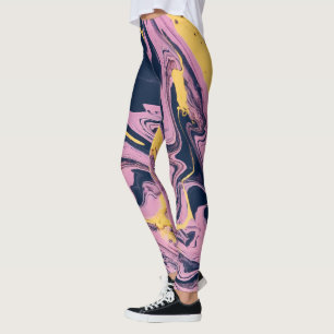 Pink, Yellow & Black Abstract Pattern Leggings