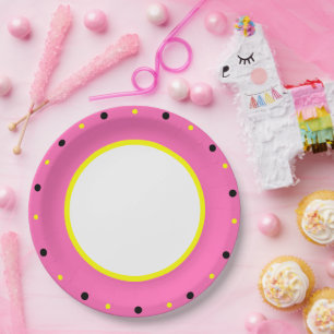 Pink Yellow Black Polka Dots Paper Plate