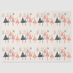 Pink, Yellow, Black, Teal Holiday Trees with Stars Tissue Paper