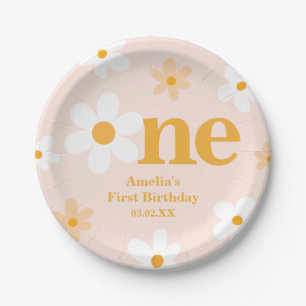 Pink Yellow Blossom 1st Birthday Girl Party  Paper Plate