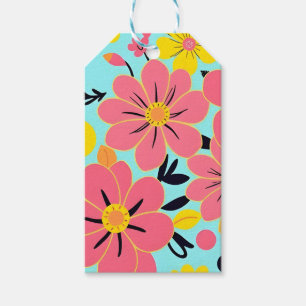 Pink & Yellow Blossoms on Sky Blue –Dopamine Style Gift Tags