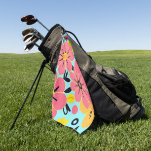 Pink & Yellow Blossoms on Sky Blue- Dopamine Style Golf Towel
