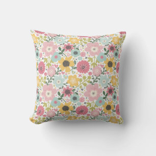 Pink Yellow Blue Floral Cushion