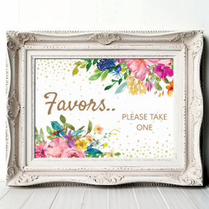 Pink Yellow Blue Floral Gold Baby Shower Favors Poster