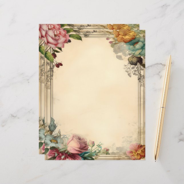 Pink Yellow Blue Floral Junk Journal Vintage (Front/Back In Situ)