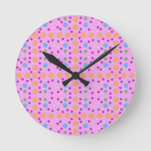 Pink Yellow Blue Orange Green Dots Round Clock