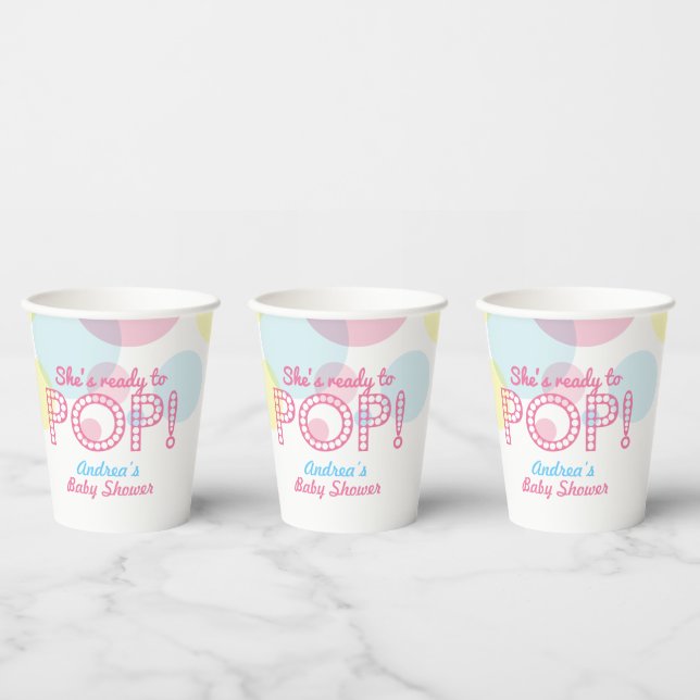 Pink Yellow Blue Ready to Pop Baby Shower Paper Cups (Multi)