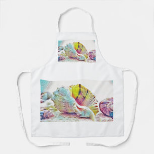 Pink yellow blue seashells watercolor Apron
