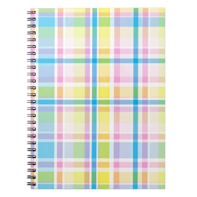 Pink yellow blue tartan pattern accessories trendy spiral notebook (Front)