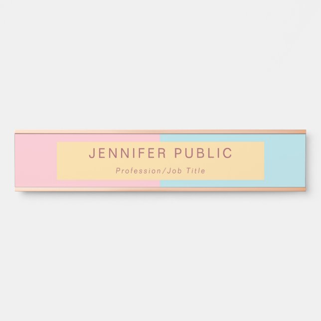 Pink Yellow Blue Template Elegant Modern Rose Gold Door Sign (Front)