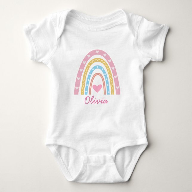 Pink Yellow Boho Rainbow Personalised Girl  Baby Bodysuit (Front)