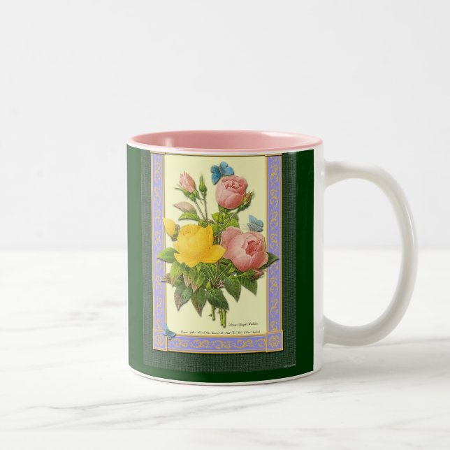 Pink Yellow Botanical Roses Coffee Mug (Right)