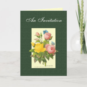Pink Yellow Botanical Roses Custom Invitation