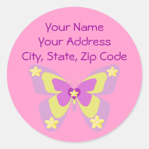 Pink & Yellow butterfly address label