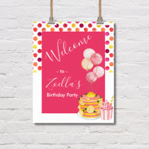 Pink Yellow Cake Cupcake Welcome Party Sign